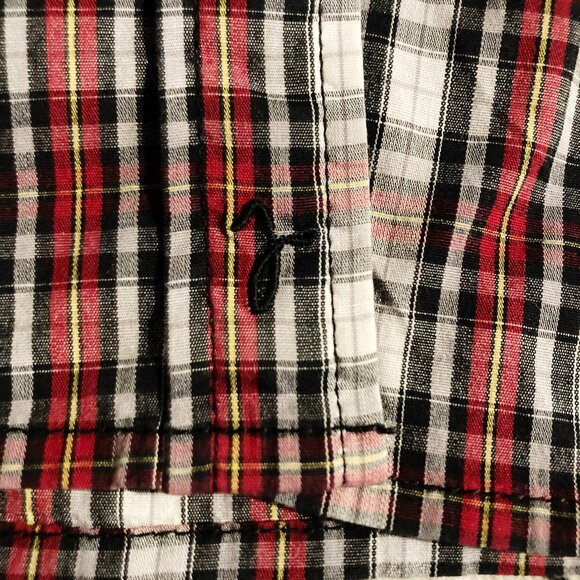 JACOB Black red white plaid button-down shirt ~ Vintage Y2K SMALL MEDIUM blouse - Picture 15 of 16